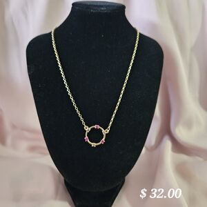 Elegant Gold Necklace with Pink Accents
